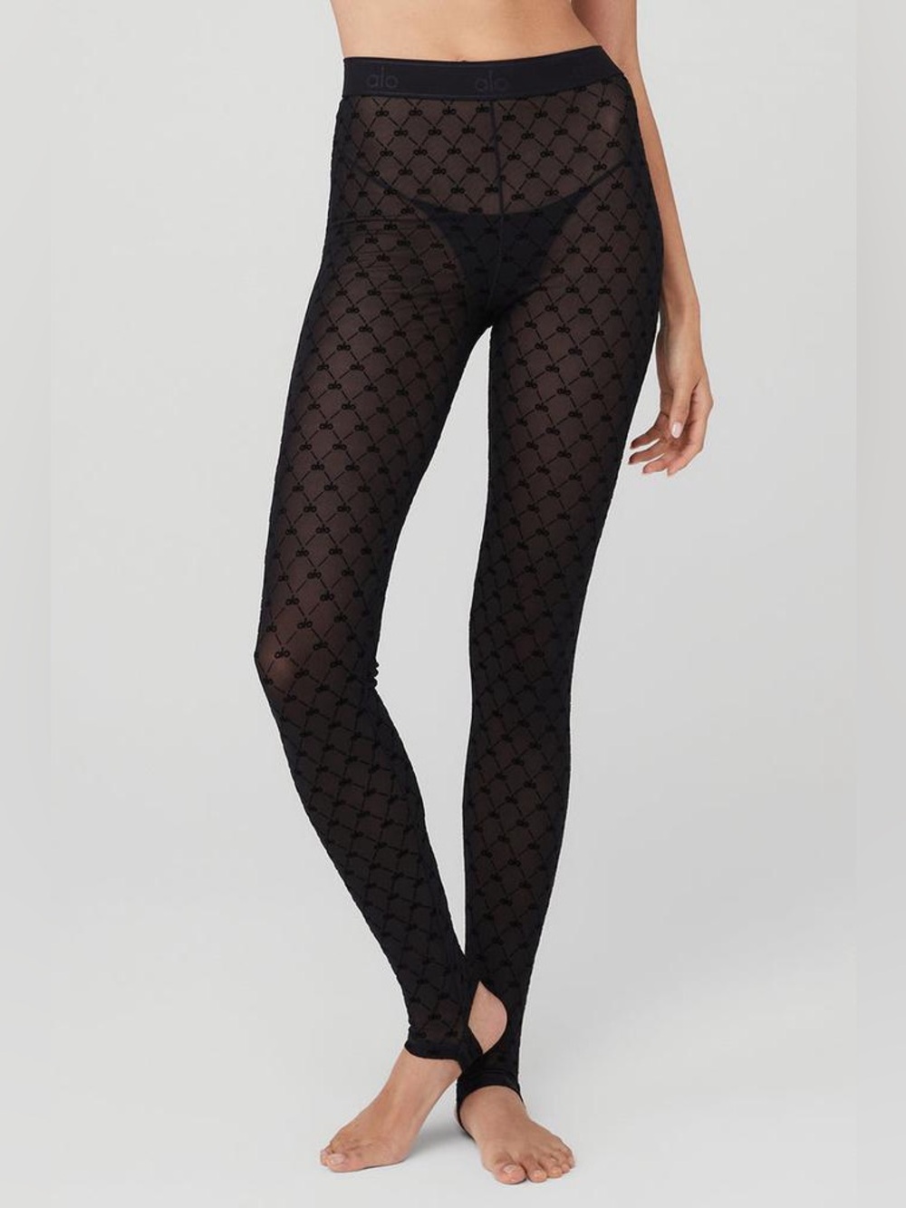 Alo Flocked High-Waist Chalet Chic Stirrup Tights XS Black EUC